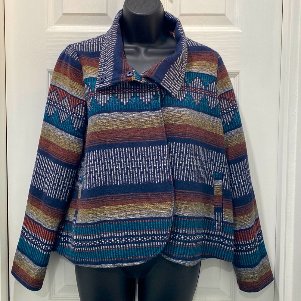 Billabong Multicolor Tribal Aztec Knit Moto Cape Jacket